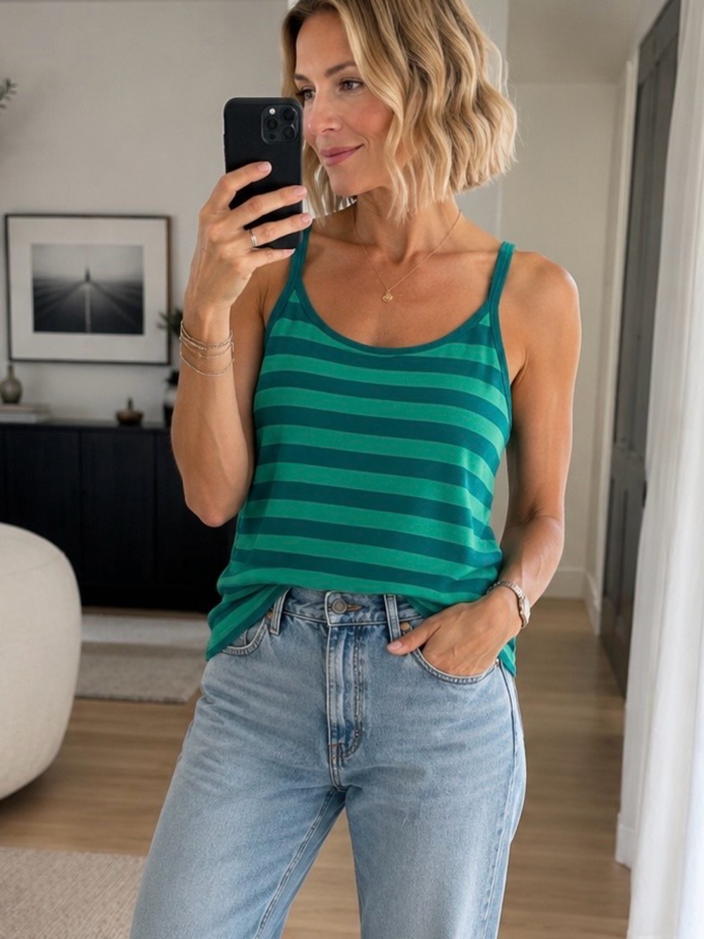 H&M Teal Striped Tank Top Size M